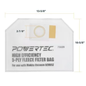 POWERTEC XCV05Z Fleece Bag for Makita Backpack Vacuum (10-Pack)