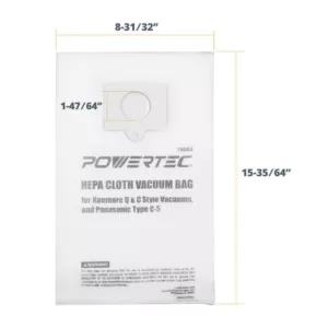 POWERTEC HEPA Cloth Vacuum Bag Replacement for Kenmore Q and C Style Vacuums, and Panasonic Type C-5 (6-Pack)