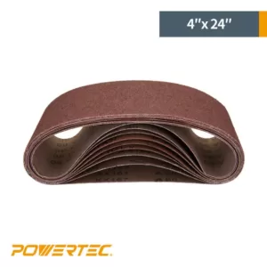 POWERTEC 4 in. x 24 in. 60-Grit Aluminum Oxide Sanding Belt (10-Pack)