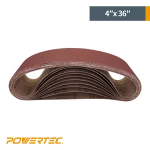 POWERTEC 4 in. x 36 in. 400-Grit Aluminum Oxide Sanding Belt (10-Pack)