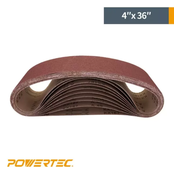 POWERTEC 4 in. x 36 in. 100-Grit Aluminum Oxide Sanding Belt (10-Pack)