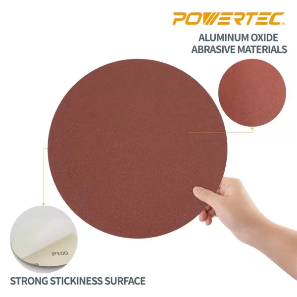 POWERTEC 12 in. 100 Grit PSA Aluminum Oxide Self Stick Sanding Disc (10-Pack)