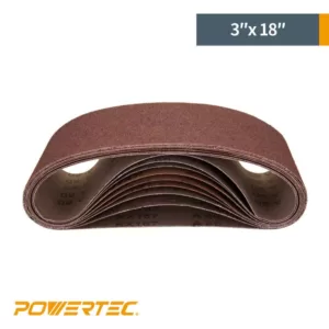 POWERTEC 3 in. x 18 in. 60-Grit Aluminum Oxide Sanding Belt (10-Pack)