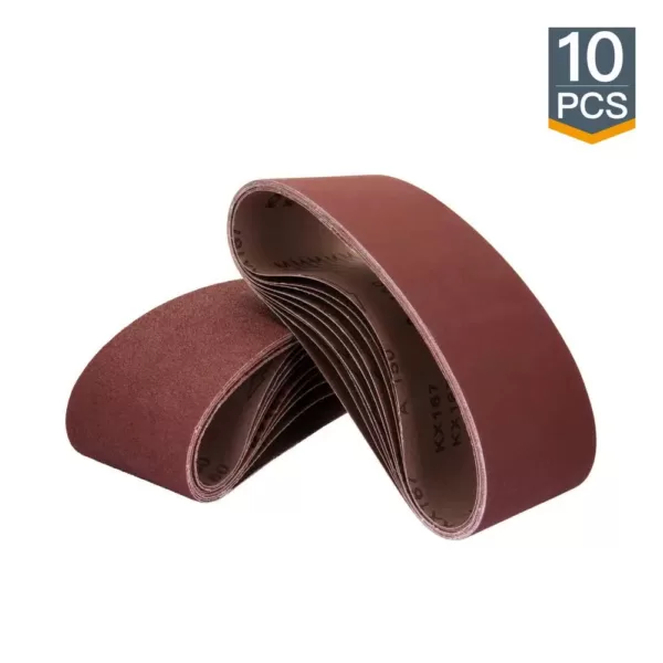 POWERTEC 3 in. x 18 in. 60-Grit Aluminum Oxide Sanding Belt (10-Pack)