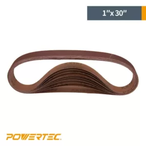 POWERTEC 1 in. x 30 in. 80-Grit Aluminum Oxide Sanding Belt (10-Pack)