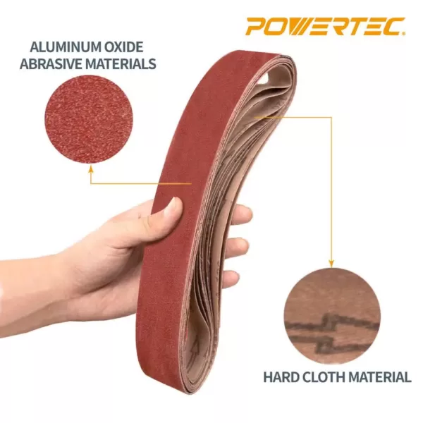 POWERTEC 2 in. x 42 in. 60-Grit Aluminum Oxide Sanding Belt (10-Pack)