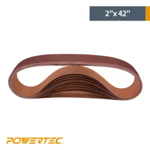 POWERTEC 2 in. x 42 in. 60-Grit Aluminum Oxide Sanding Belt (10-Pack)