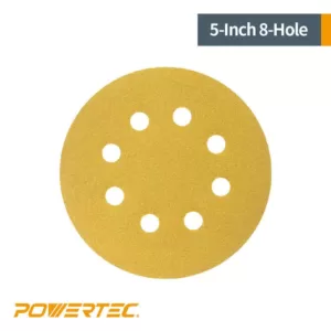 POWERTEC 5 in. 8 Hole 60-Grit Hook and Loop Sanding Discs in Gold (50-Pack)