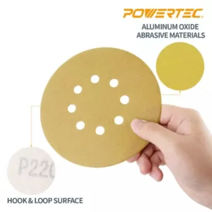 POWERTEC 6 in. 8 Hole 60-Grit Hook and Loop Sanding Discs in Gold (50-Pack)