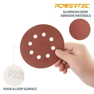 POWERTEC 5 in. 80-Grit Aluminum Oxide Hook and Loop 8-Hole Disc (25-Pack)