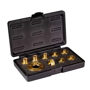 POWERTEC 10-Piece Solid Brass Template Guide Kit with Adaptor Includes 7 Router Guides and 2 Lock Nuts and Adaptor