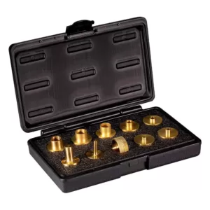 POWERTEC 11-Piece Brass Router Guide Bushing Set Pro Style Router Template Kit with Shank Bit Set and Lock Nuts