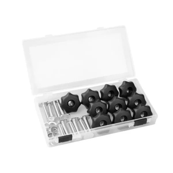 POWERTEC T-Track Knob Kit with 7 Star 1/4 in.-20 Threaded Knobs, Bolts and Washers for Woodworking Jigs and Fixtures (Set of 10)