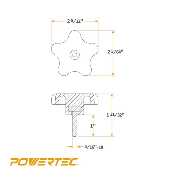 POWERTEC 5/16 in.-18, 5-Star Stud Knob (5-Pack)