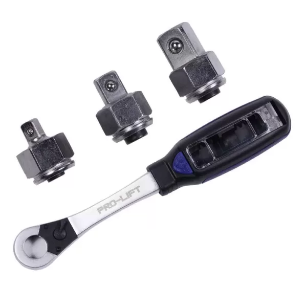 Pro-Lift 1/2 in. 1/4 in. 3/8 in. Drive Adaptor 3-in-1 Go Through Ratchet Set with Quick Release (3-Pieces)