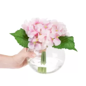 Pure Garden 7.5 in. Hydrangea Artificial Floral Pink Arrangement