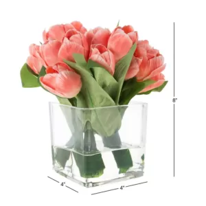 Pure Garden Tulip Floral Arrangement with Vase and Faux Water