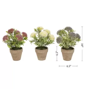 Pure Garden 10 in. Assorted Faux Flower Arrangement (Set of 3)