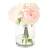 Pure Garden 7.5 in. Hydrangea and Rose Floral Pink and Cream Arrangement