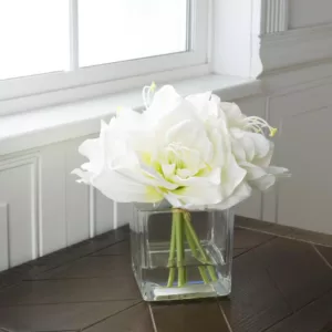 Pure Garden 8.5 in. Lily Floral Cream Arrangement