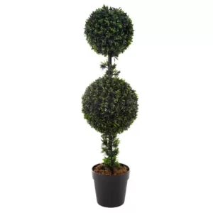 Pure Garden 36 in. Artificial Double Ball Podocarpus Topiary