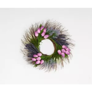 Worth Imports 22 in. Tulip Heather Wreath on Natural Twig Base in Purple