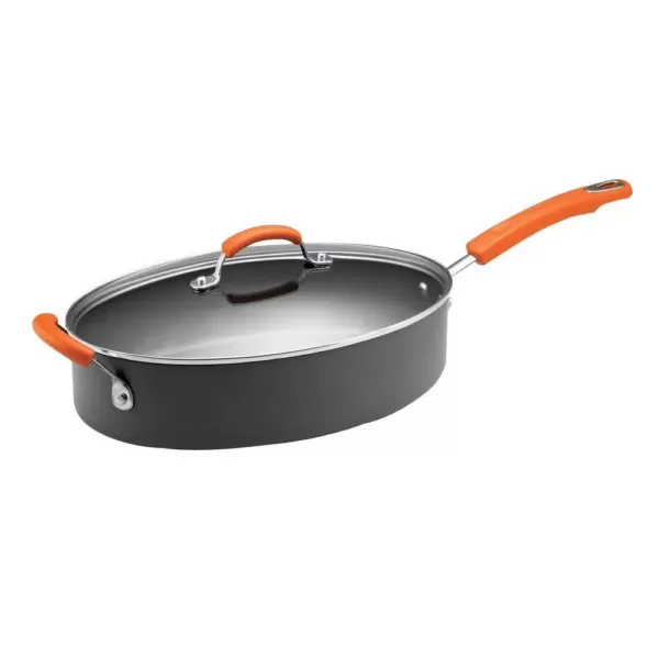 Rachael Ray Classic Brights 5 qt. Hard-Anodized Aluminum Nonstick Saute Pan in Orange and Gray with Glass Lid