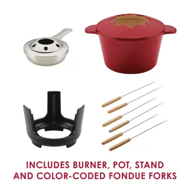 Rachael Ray Cast Iron Red Shimme Fondue Pot Set, 1.5-Quart