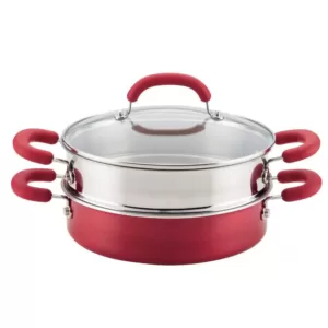 Rachael Ray 3 qt. Create Delicious Aluminum Nonstick Steam Set, Red Shimmer