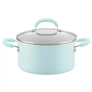 Rachael Ray Create Delicious 6 qt. Aluminum Nonstick Stock Pot in Teal Shimmer with Glass Lid