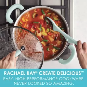 Rachael Ray Create Delicious 6 qt. Aluminum Nonstick Stock Pot in Teal Shimmer with Glass Lid