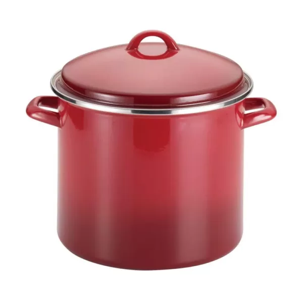 Rachael Ray Classic Brights 12 qt. Steel Stock Pot in Red with Lid