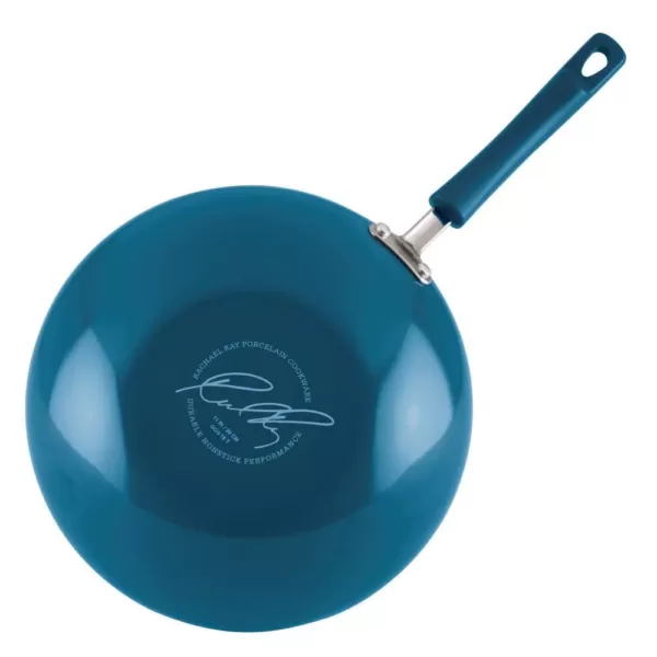 Rachael Ray Classic Brights 11 in. Aluminum Nonstick Stir Fry Pan in Marine Blue Gradient with Glass Lid