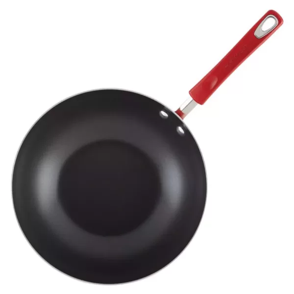 Rachael Ray Classic Brights 11 in. Aluminum Nonstick Stir Fry Pan in Red Gradient with Glass Lid