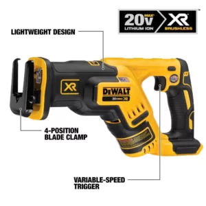 DEWALT 20-Volt MAX XR Cordless Brushless Compact Reciprocating Saw with (1) 20-Volt Battery 3.0Ah & Charger