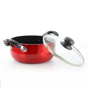 Better Chef 4 qt. Round Aluminum Nonstick Dutch Oven in Red with Glass Lid