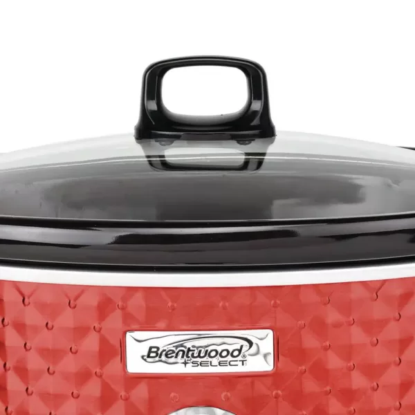 Brentwood Appliances Diamond 7 Qt. Red Slow Cooker with Tempered Glass Lid