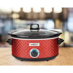 Brentwood Appliances Diamond 7 Qt. Red Slow Cooker with Tempered Glass Lid