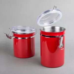 Creative Home Set of 4-Pieces Red Stainless Steel Canister Storage Container with Air Tight Lid and Locking Clamp