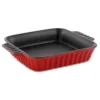 Crock-Pot Denhoff Ribbed 8 in. Square Stoneware Nonstick Casserole Dish in Red