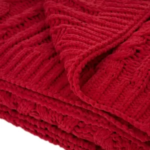 Glitzhome 60 in. L x 50 in. W, 865g Knitted Polyester Red Throw Blanket