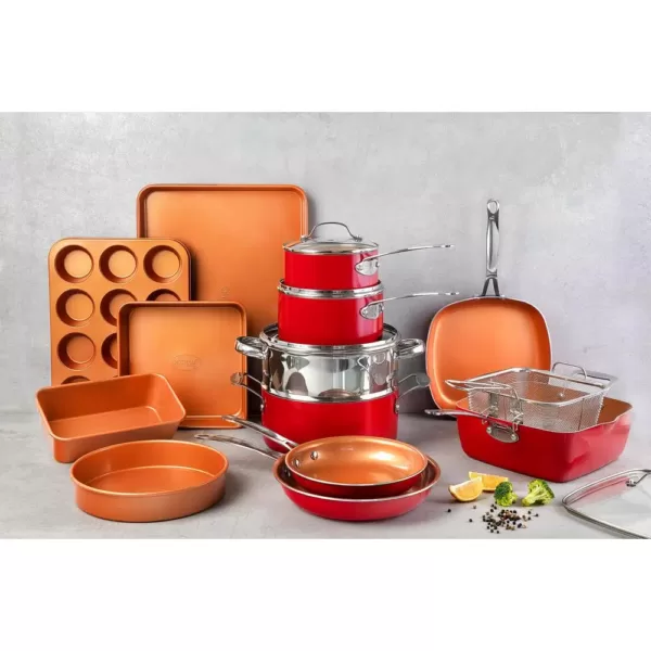 Gotham Steel 20-Piece Aluminum Ti-Ceramic Nonstick Cookware and Bakeware Set in Red