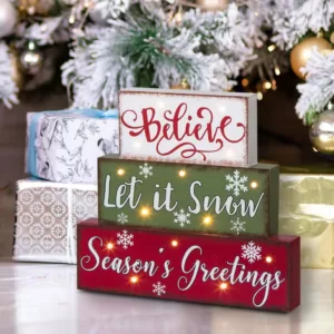 Glitzhome 11.81 in. L LED Lighted Multi-color Wooden/Metal Block Word Sign (14-Bulbs)