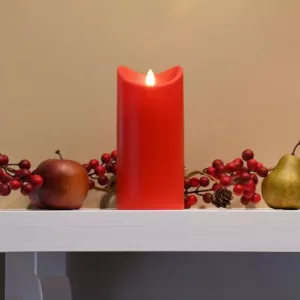 LUMABASE 7 in. Red Battery Operated Pillar Candle with Moving Flame