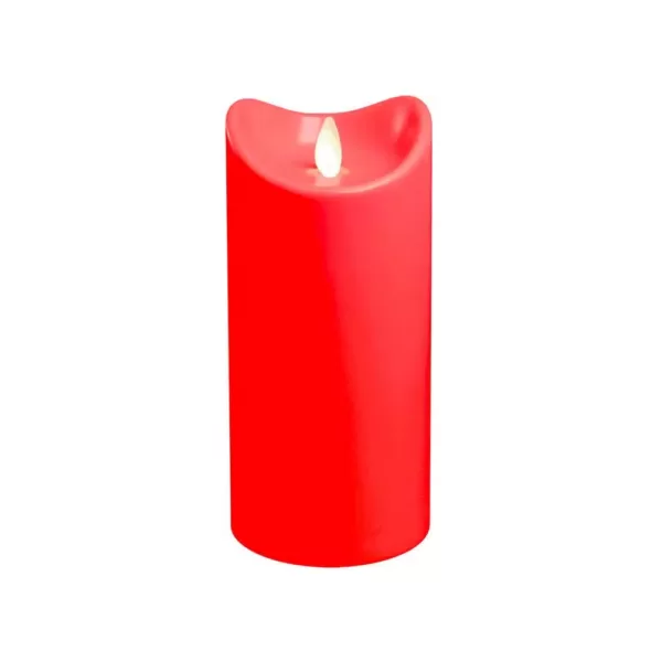 LUMABASE 7 in. Red Battery Operated Pillar Candle with Moving Flame