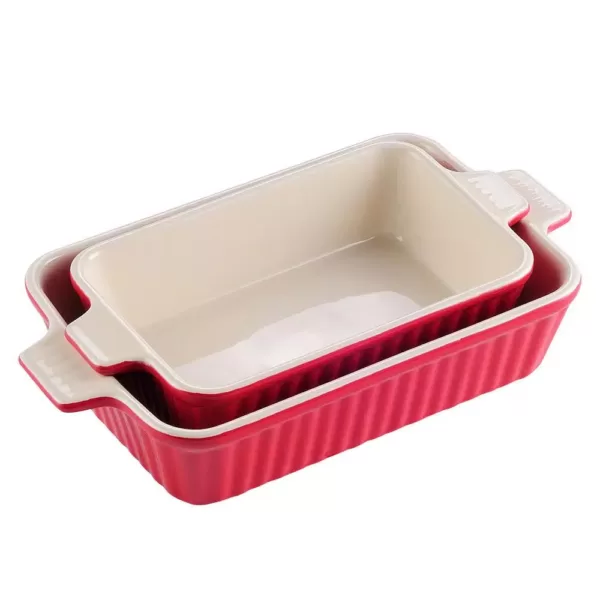 MALACASA 2-Piece Red Rectangle Porcelain Bakeware Set 12 in. and 13 in. Baking Dish