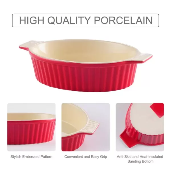 MALACASA 2-Piece Red Oval Porcelain Bakeware Set 9.5 in. and 11.25 in. Baking Dish Pans