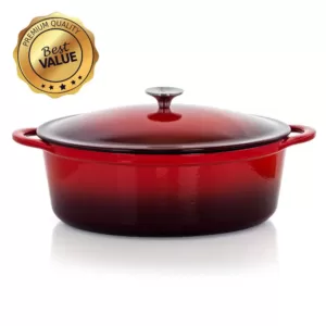 MegaChef MegaChef 7 Qt. Oval Enameled Cast Iron Casserole in Red