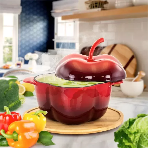 MegaChef MegaChef 3 Qt. Pepper Shaped Enameled Cast Iron Casserole in Red