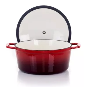 MegaChef MegaChef 4 Qt. Round Enameled Cast Iron Casserole in Red with Lid